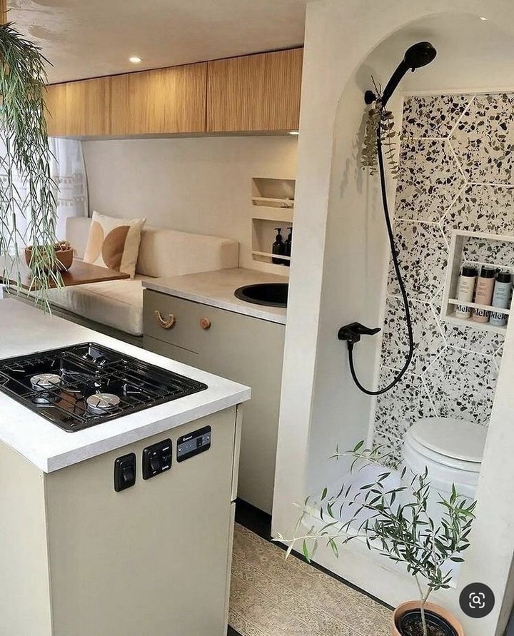 Teak Wood in RV Bathroom