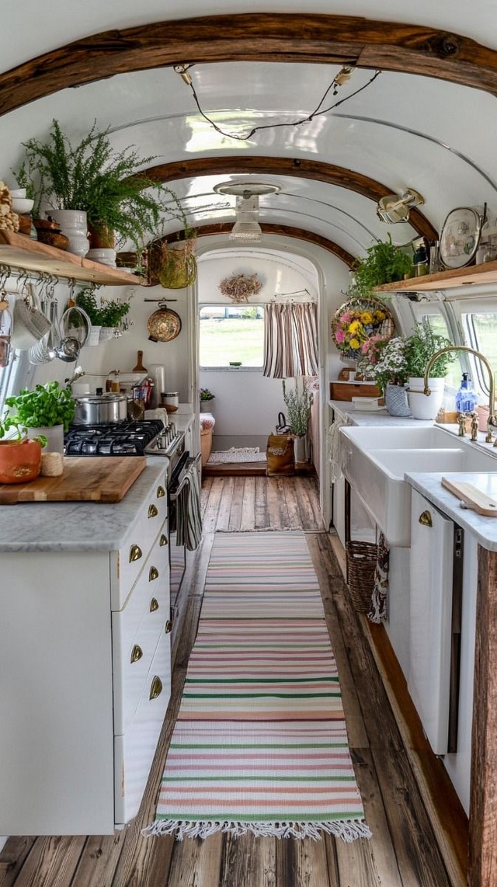 Burlap and linen in rustic Airstream décor