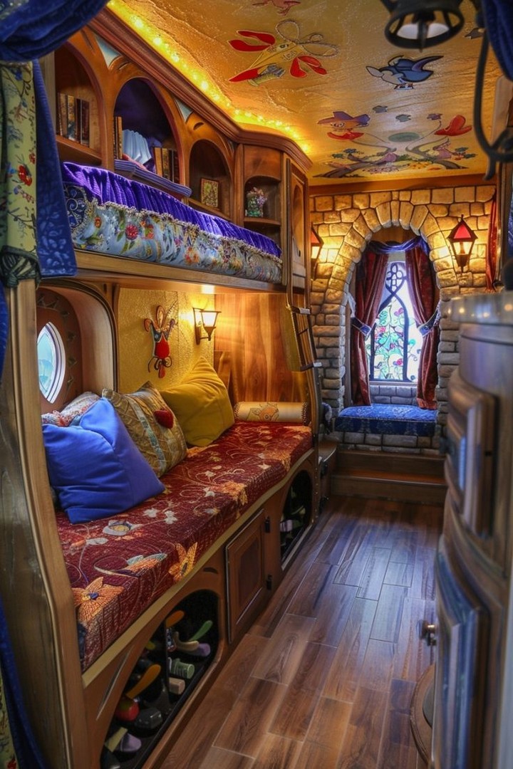 Lantern style light fixture in Airstream