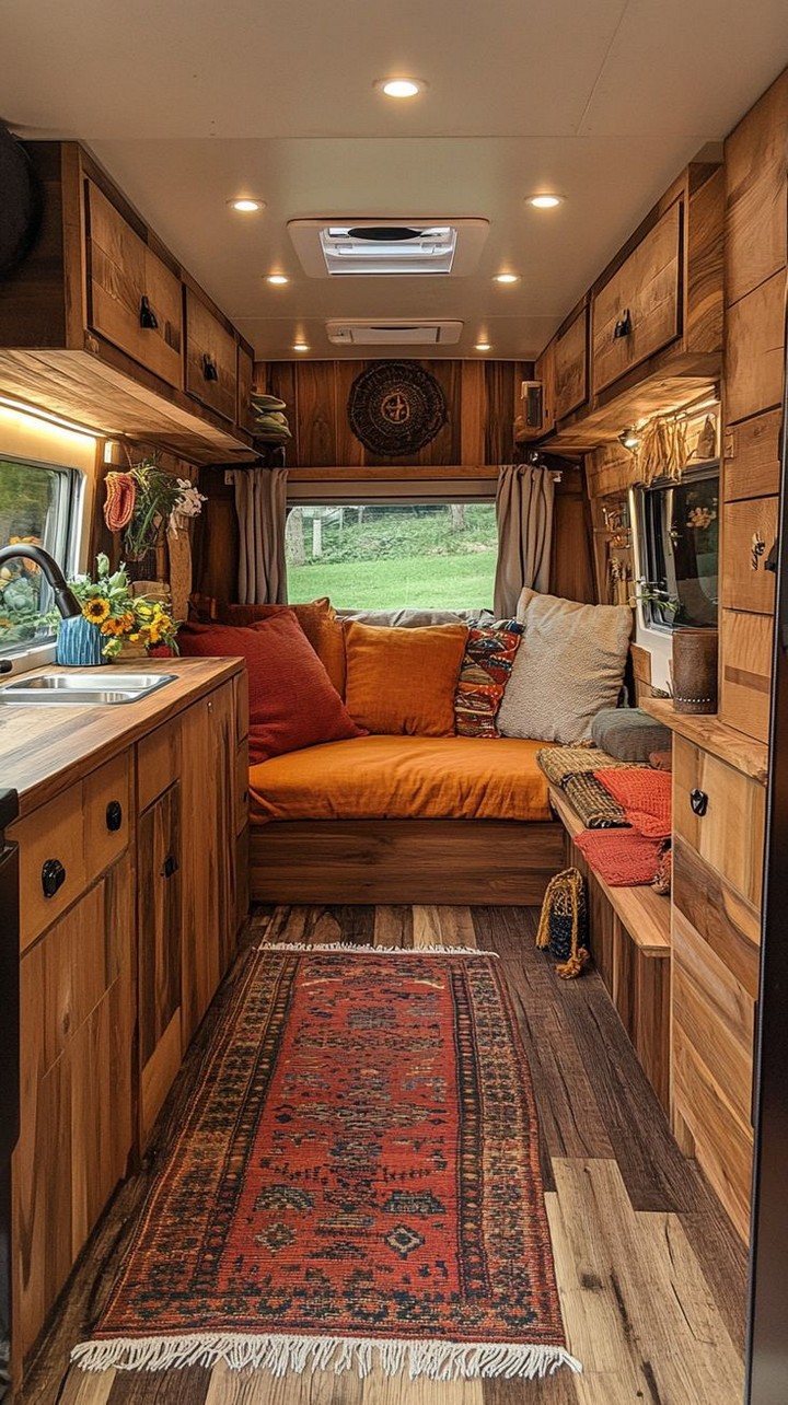 Branch chandelier light fixture in rustic Airstream
