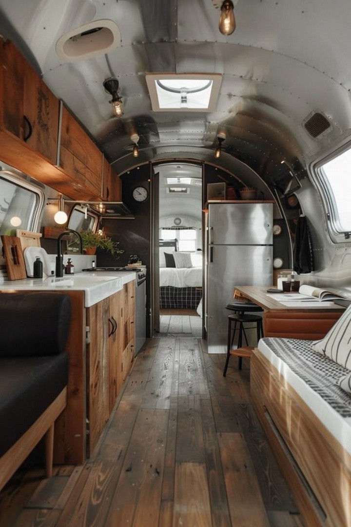 Open shelving with black iron brackets