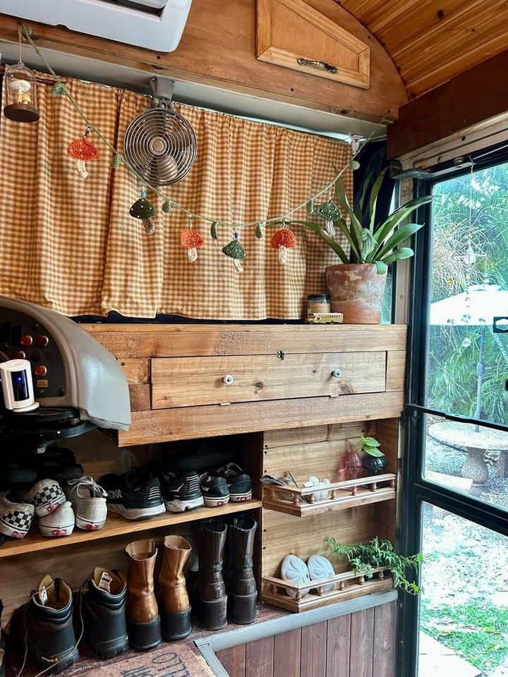 Indoor plants in rustic containers inside Airstream