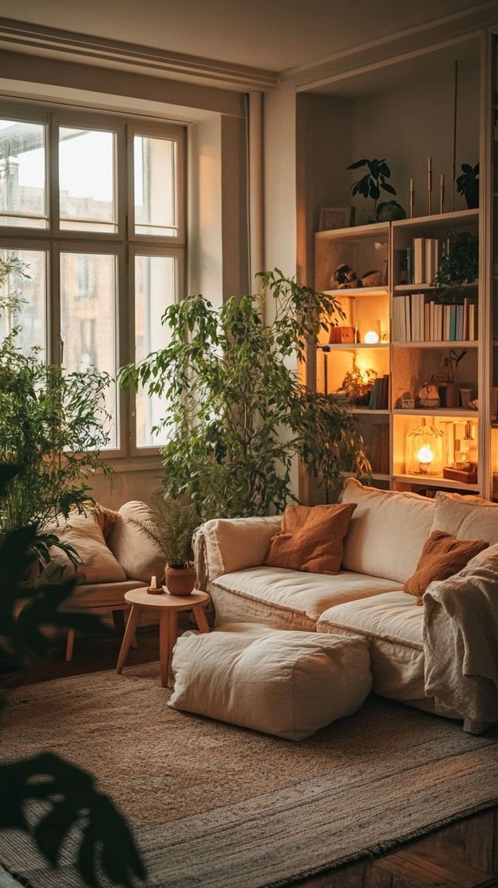 Low coffee tables and floor cushions