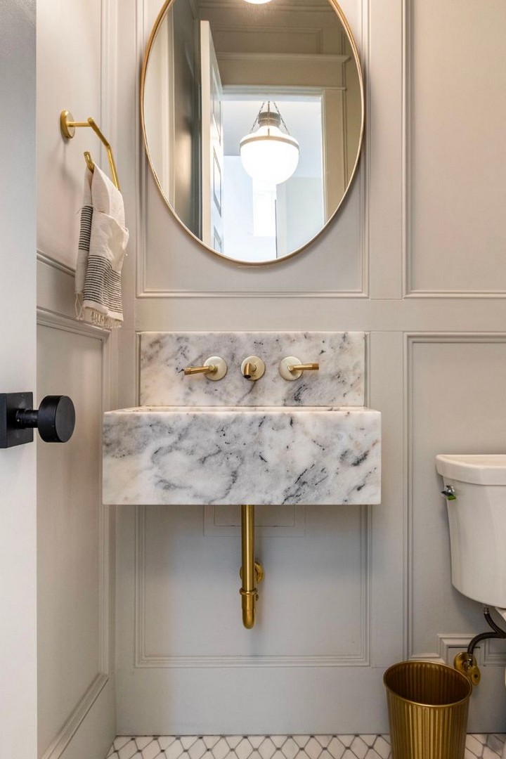 Floating vanity in a powder room