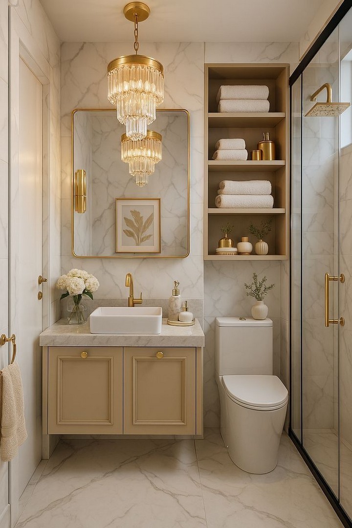 Chandelier in powder room