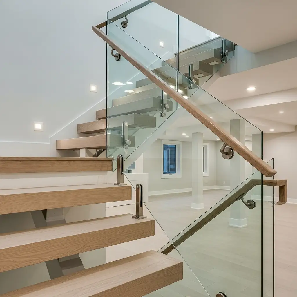 basement stair Glass Panel Railings