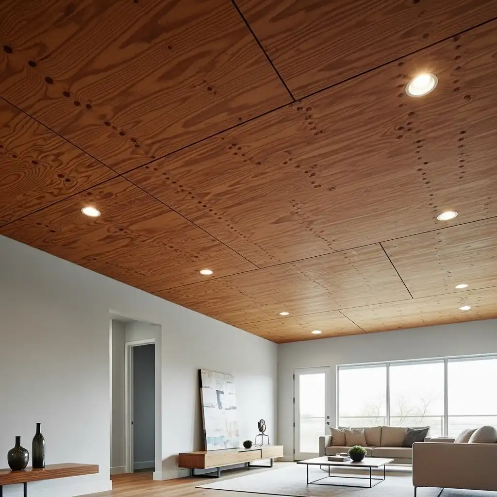 Stained Plywood Panel Ceiling