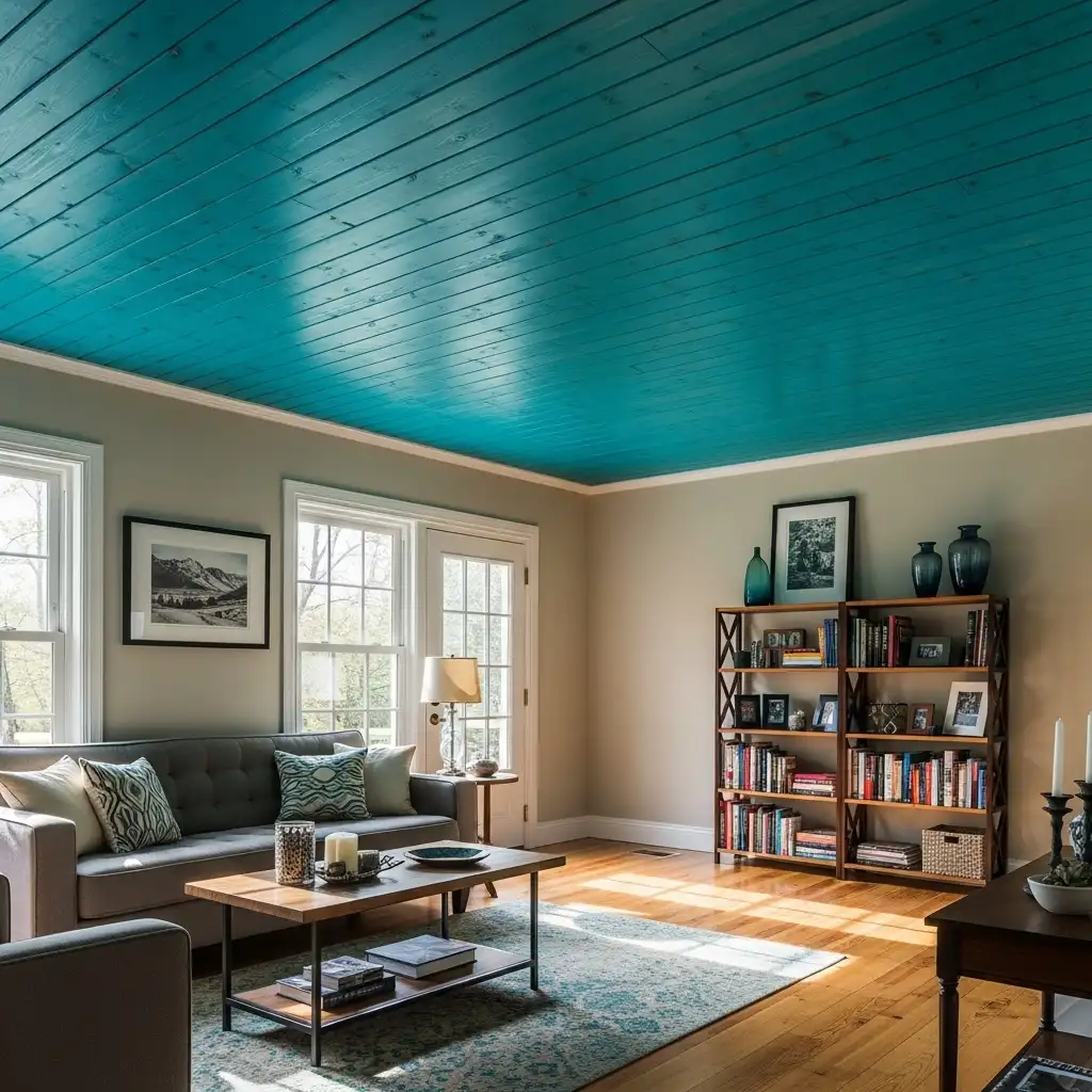 Painted Wood Plank Ceiling