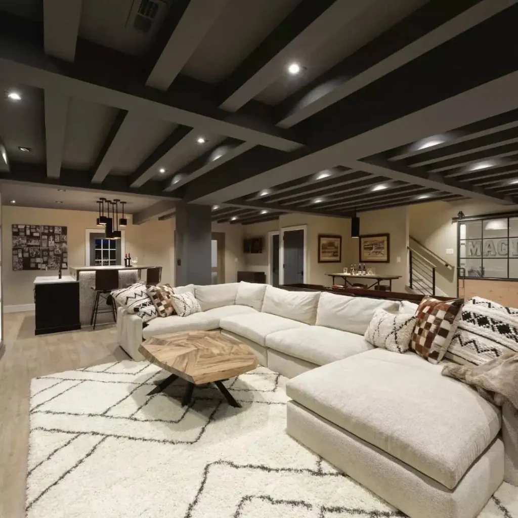 basement painted ceiling Charcoal Gray