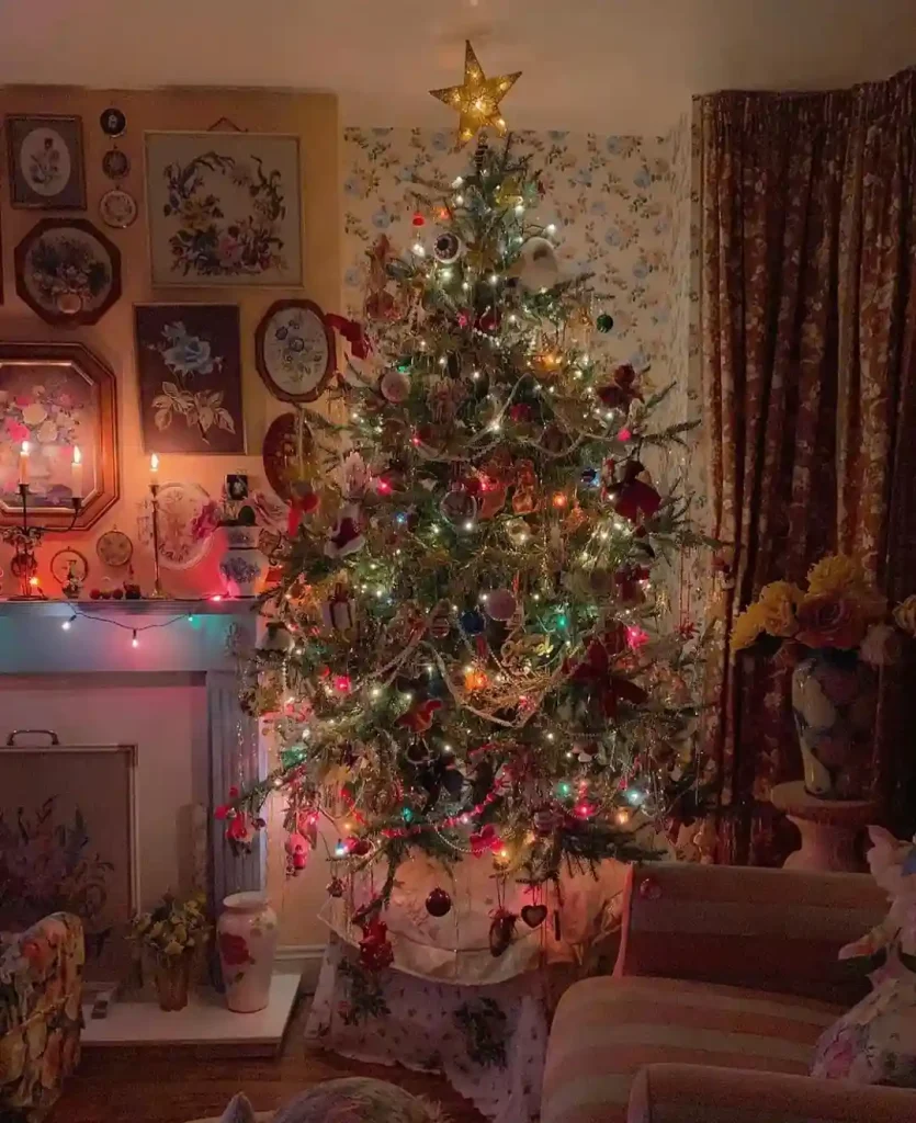 Cherished Ornaments and Colorful String Lights