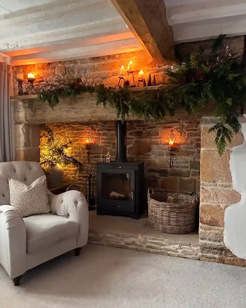 Evergreen Garland and Knit Stockings