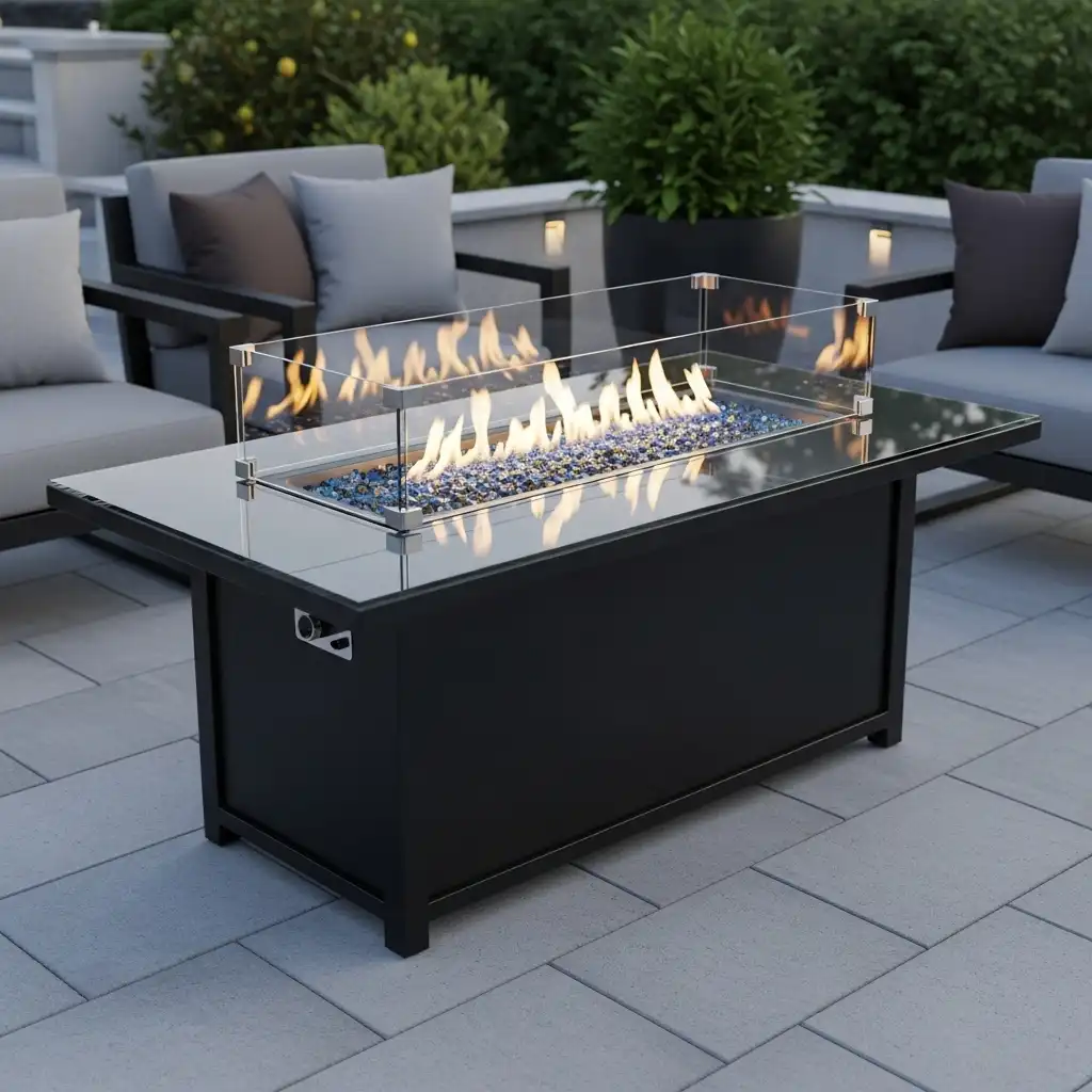 Fire Pit Glass-Enclosed Gas Table