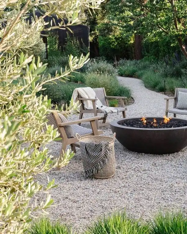 Backyard Fire Pit Lava Rock Landscape