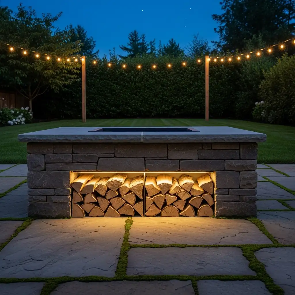 Backyard Fire Pit Wood Storage