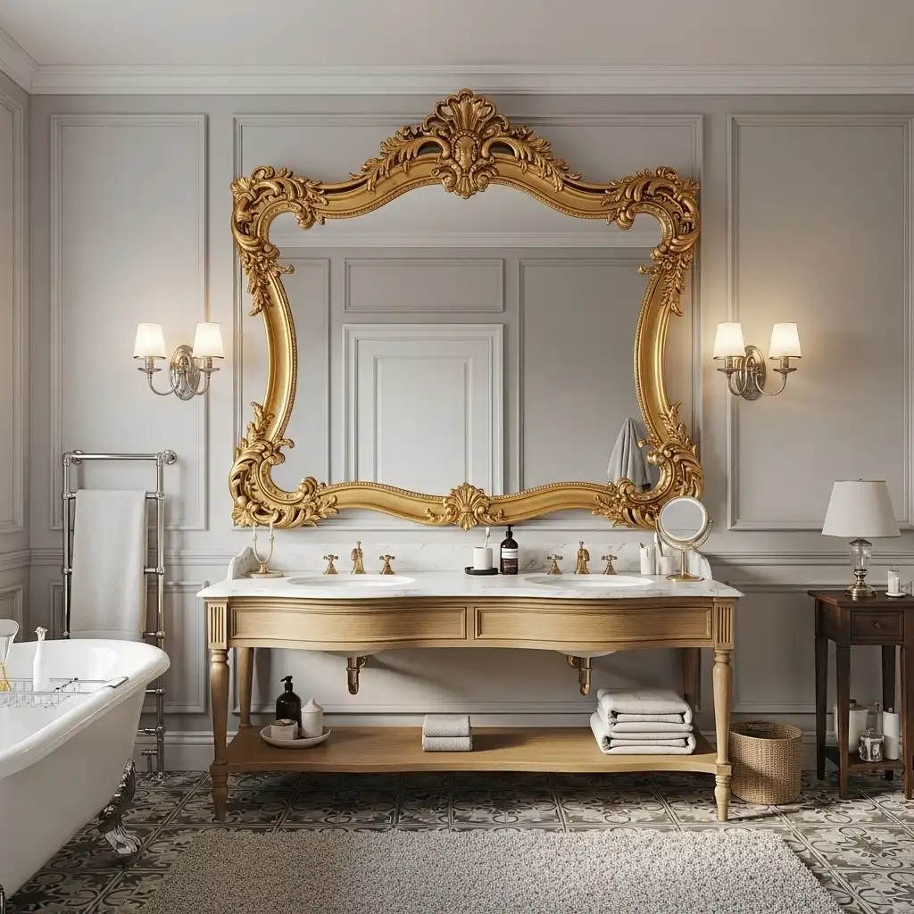 Ornate Gold Frame Bathroom Mirror