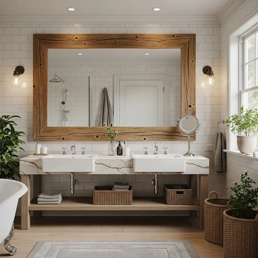 Rustic Wood Frame Bathroom Mirror