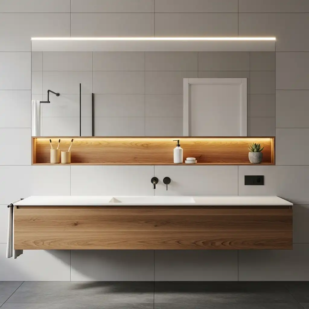 Mirror with Integrated Shelf