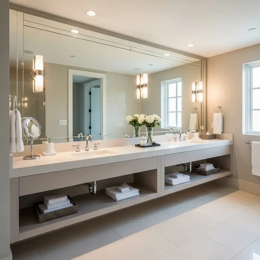 Wide Bathroom Mirror Across Vanity