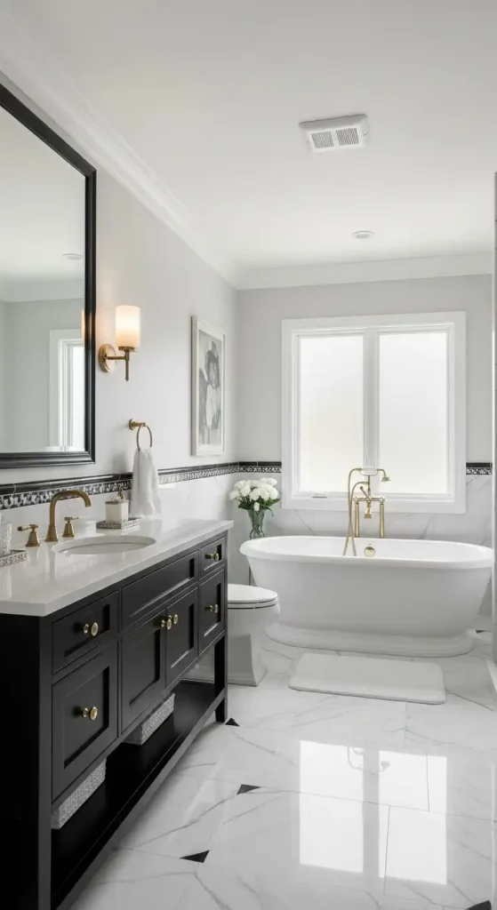 Opulent Black & White Master Bath Oasis