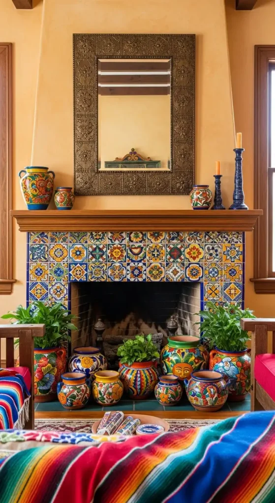 Colorful Fireplace maxican home decor