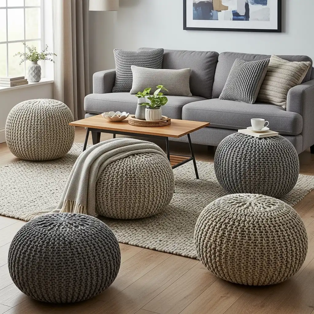 Handcrafted Knitted Poufs