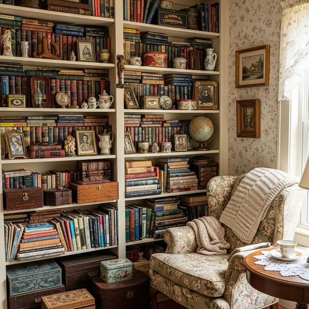 Grandma Core Living Room Bookshelves and Built-ins