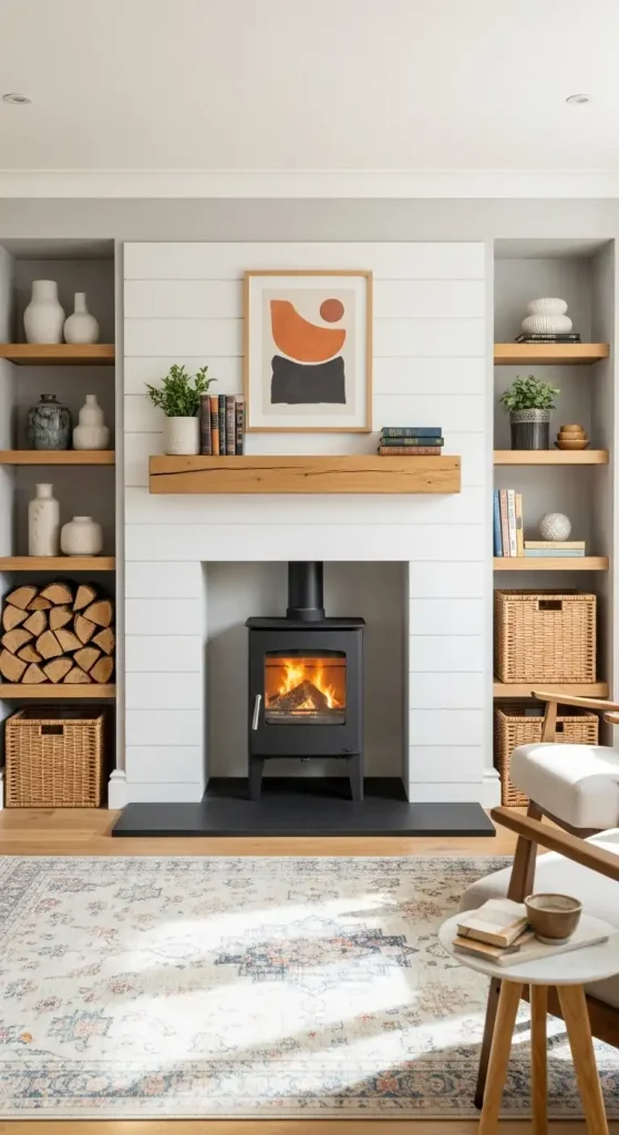 Wood Burning Stove Symmetrical Alcove