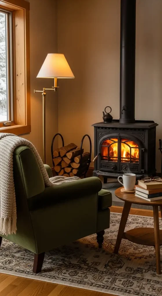 Wood Burning Stove Cozy Reading Nook