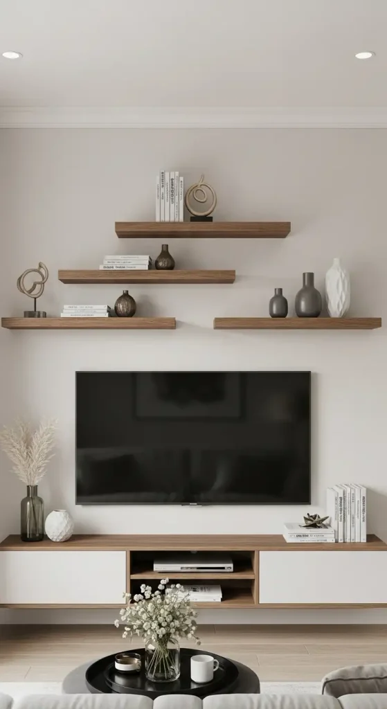 Floating Shelves above TV