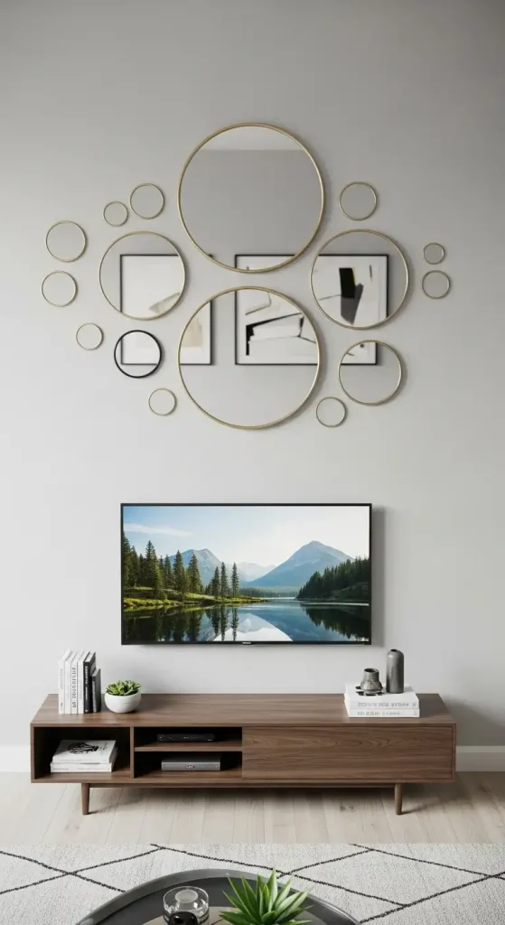Decor Ideas Above TV in Living Room Collection of Round Mirrors