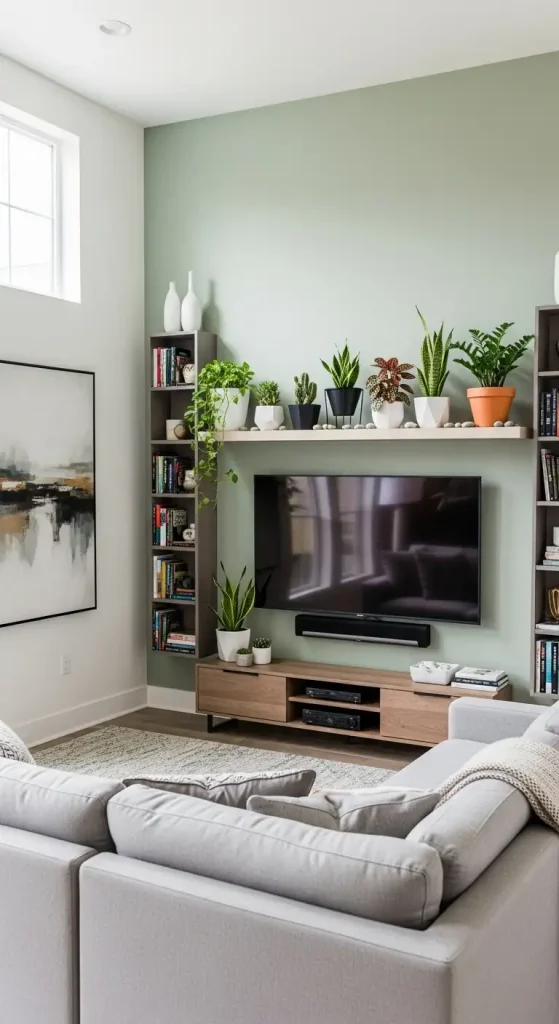 Row of Small Plants above TV