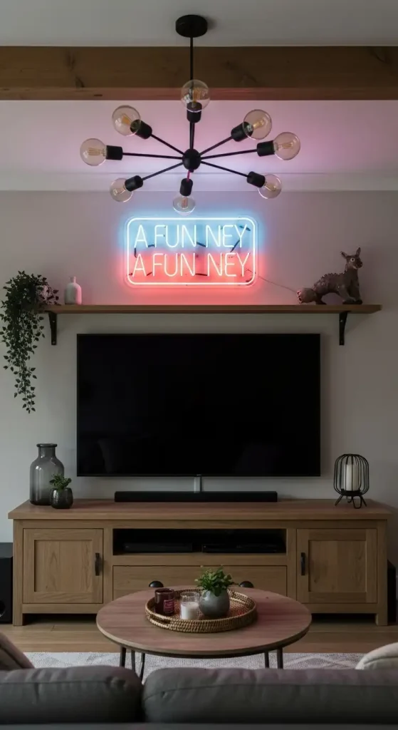 Fun Neon Sign above TV