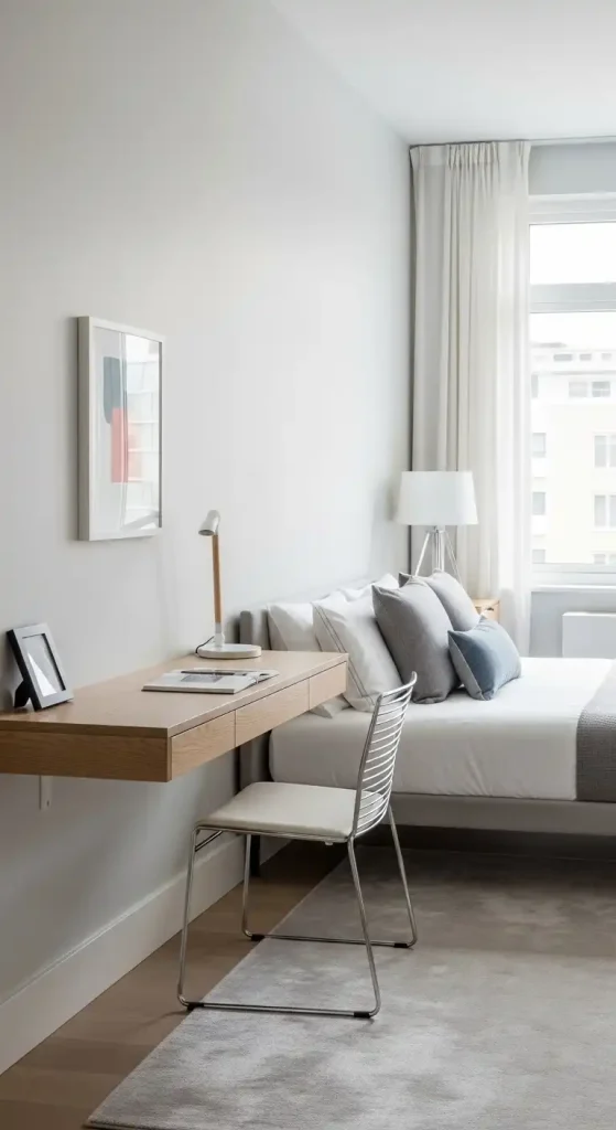 Sleek Wall-Mounted Desk in chic bedroom