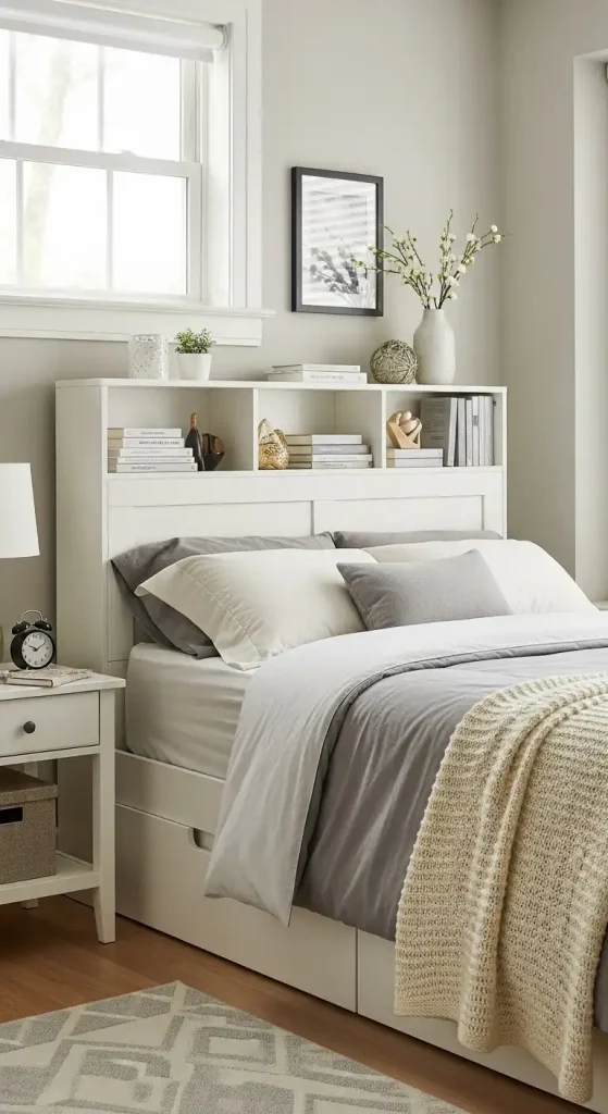 Bed with a Storage Headboard