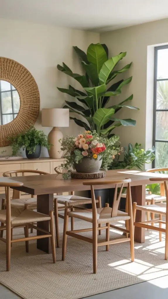 Green plants in dining room