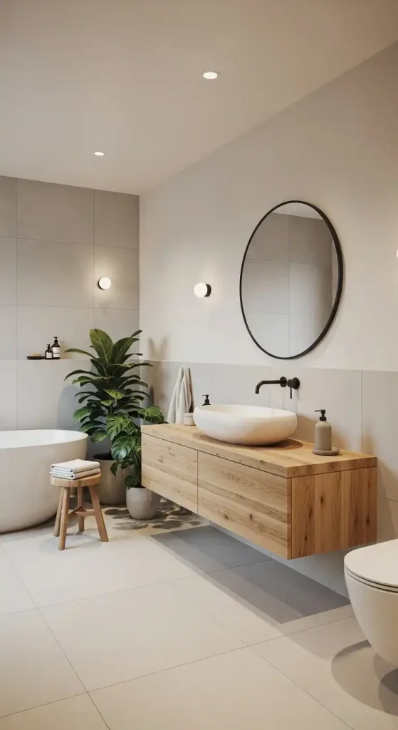 Minimalist japandi Bathroom with a Modern Vessel Sink