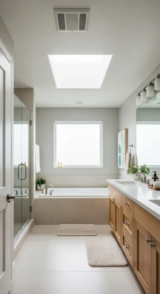 Japandi bathroom Calming Colors and Natural Light