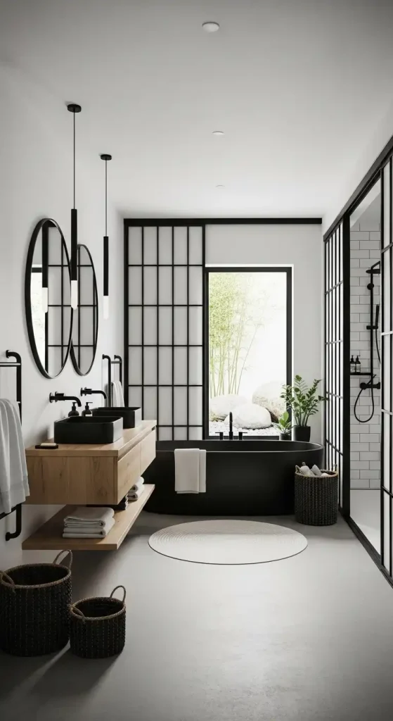 Japandi bedroom designs with Black Accents