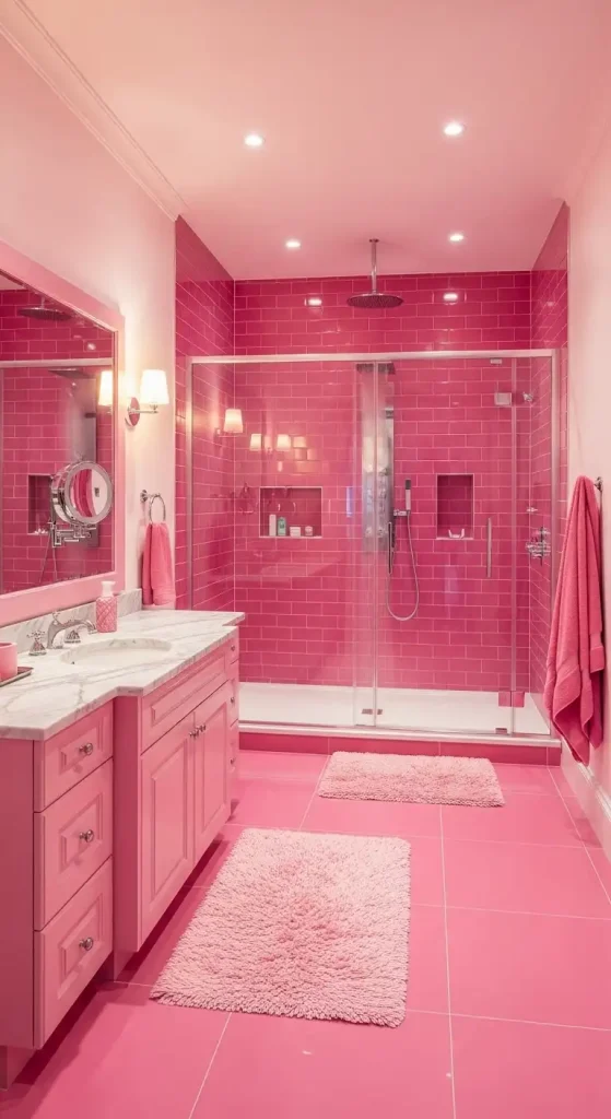 Vibrant Pink Shower Bathroom