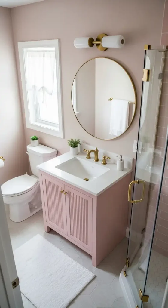 Pink Vanity in Small Bathroom