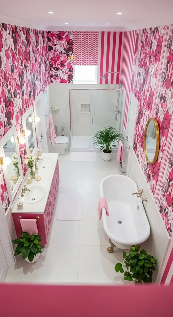 Custom Pink Wallpaper Bathroom