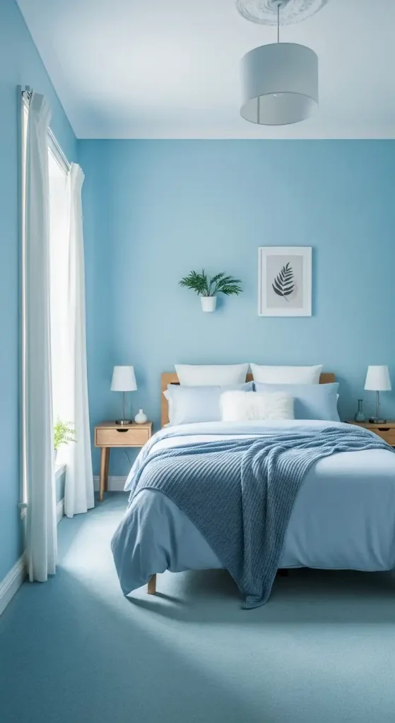 Small bedroom painted light blue