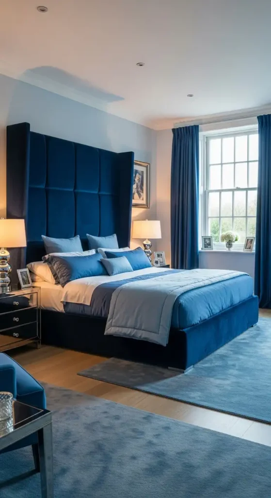 Blue fabric headboard