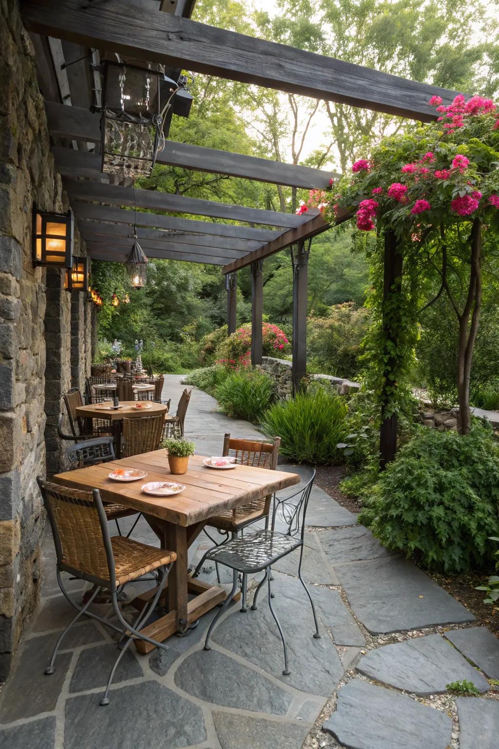 Eclectic charm with mixed material design.