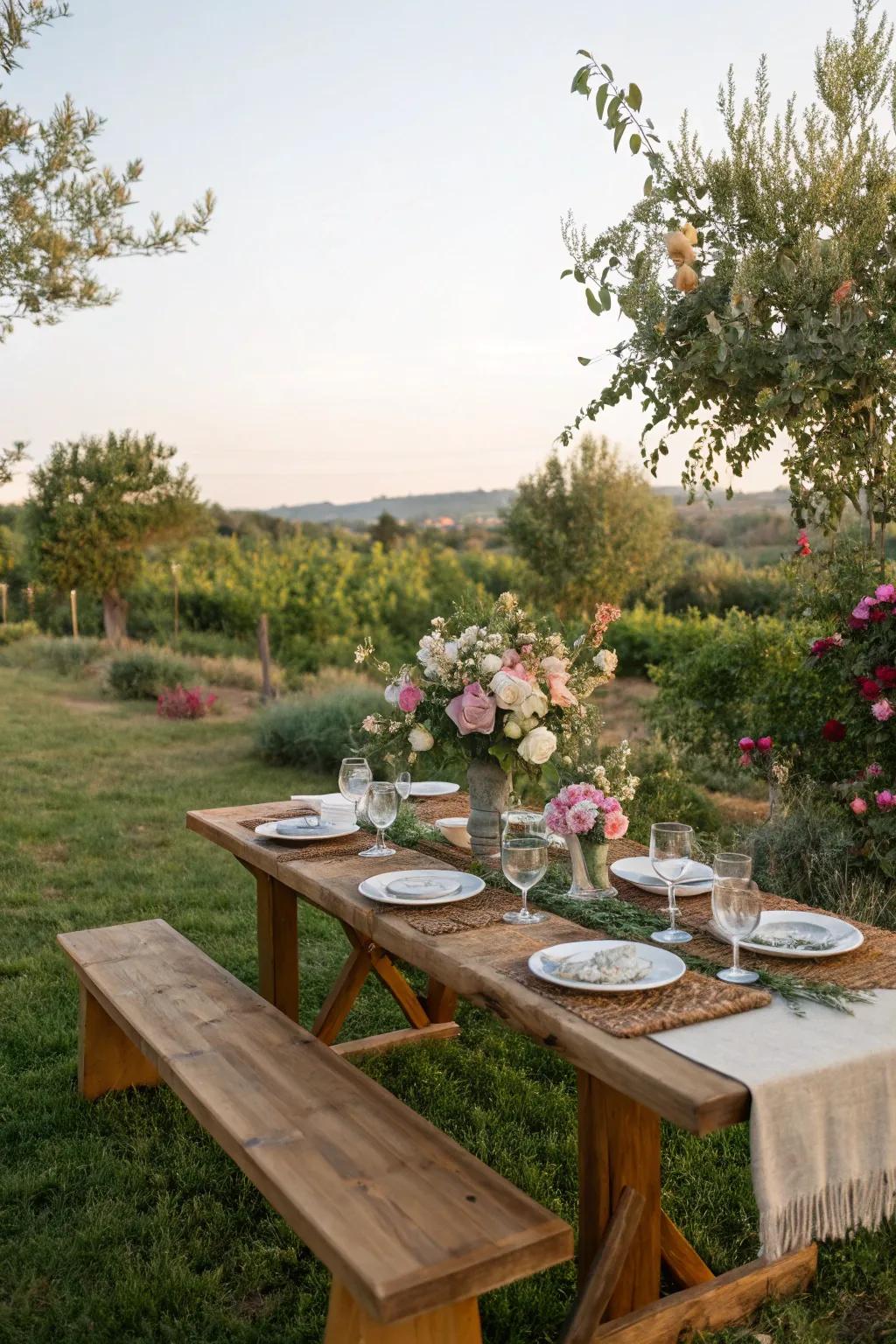 Casual and communal bench seating for gatherings.