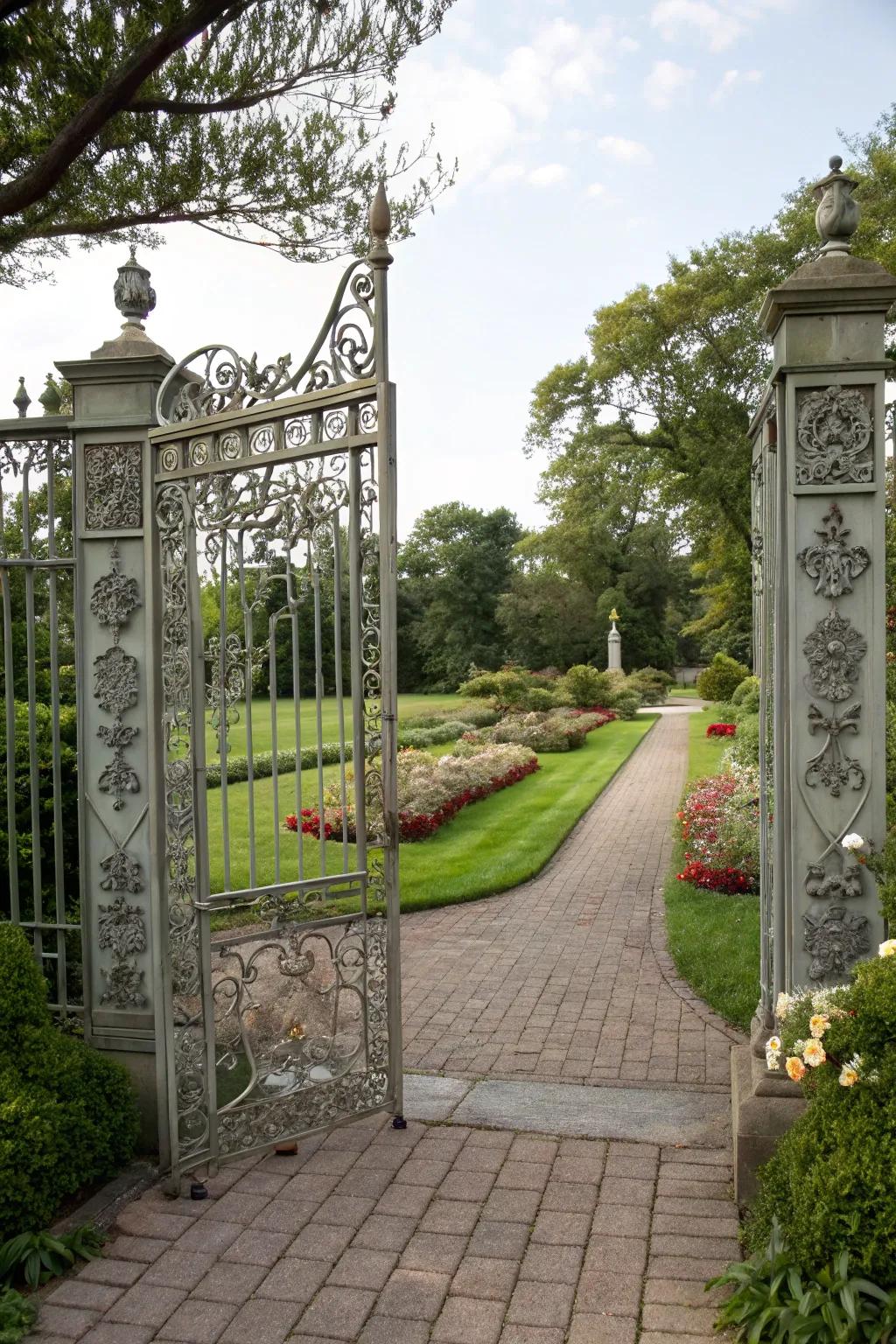 Ornamental aluminum gates introduce elegance and charm.