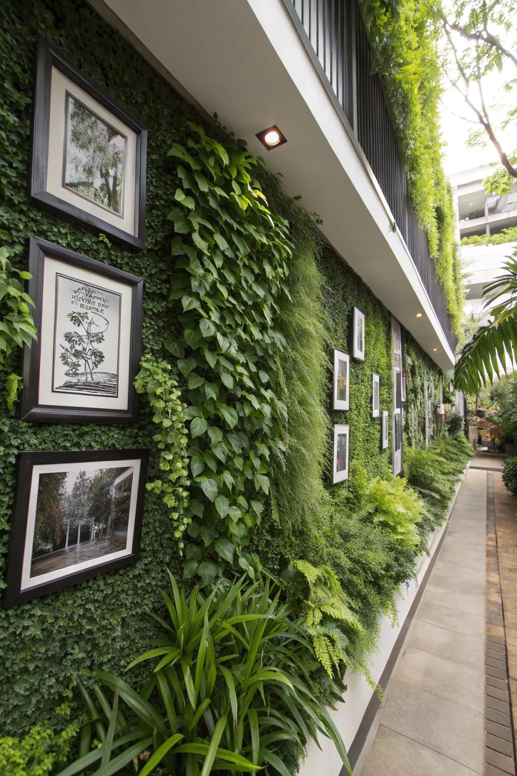 A vertical garden bringing life and color to the garden walls.