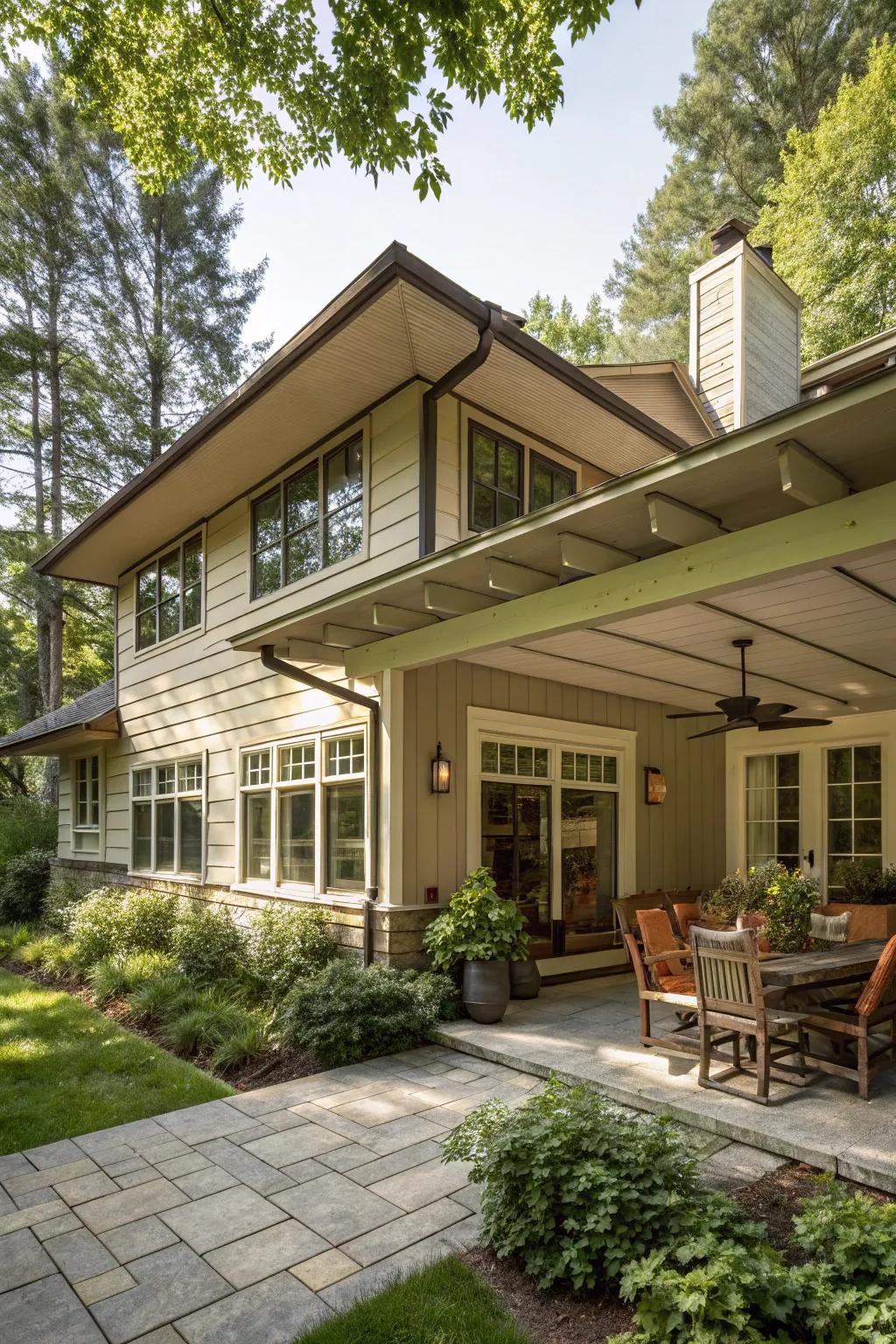 Residence with large eaves providing ample shade in warm climates.