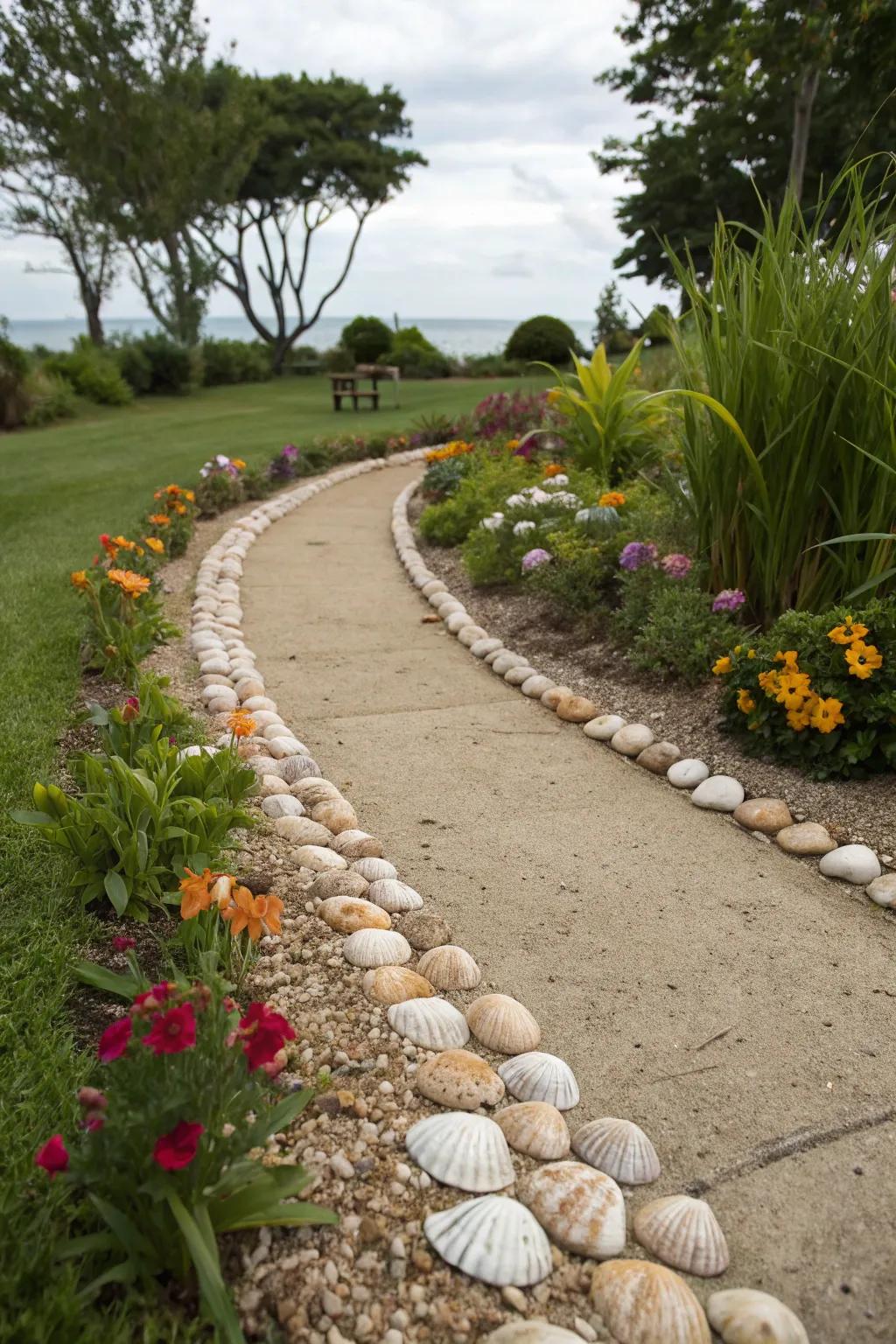Seashells make for charming and natural garden edging.