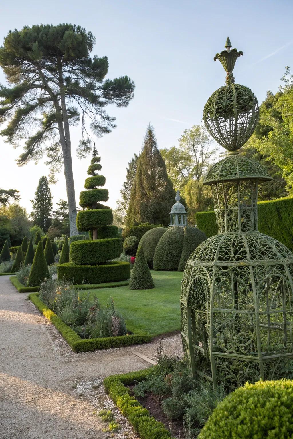 Using frames directs plant growth into complex topiary designs.